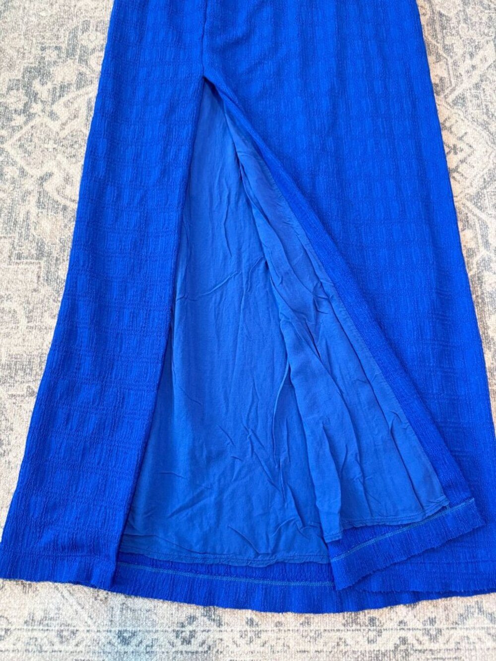 Free People Women's Pull On Mazarine Blue Maxi Skirt XS Side Slit Boho Hippie - Picture 5 of 10